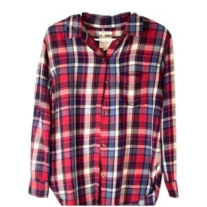 American Eagle Red Plaid Oversized Boyfriend Button Up Cowgirl Shirt XS